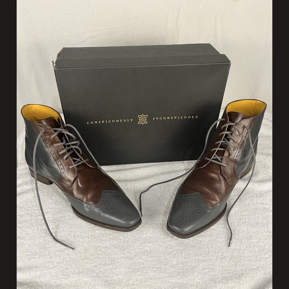 Undandy‎ Men’s Ankle Boots Size 45 Multicolor Brown & Grey Leather Dress Shoes